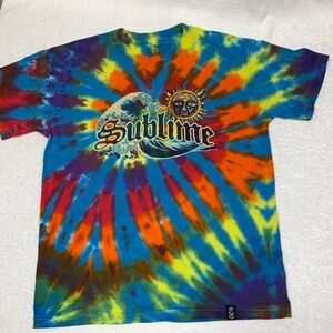 4:20 by Sublime Men T-Shirt medium Blue Rainbow Tie Dye Logo Graphic Wave Ocean